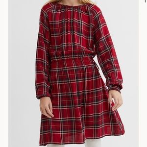 NEW H&M Juniors Red Green Plaid Holiday Christmas Dress Shirt